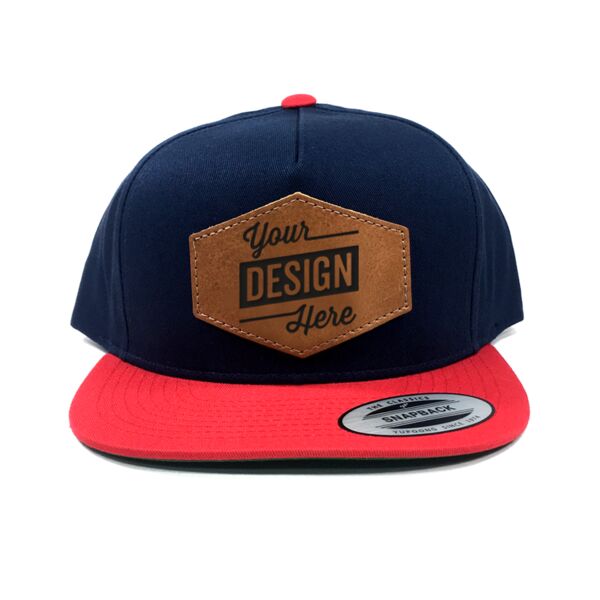 Yupoong 5 Panel Leather Patch Cotton Twill 2-Tone Snapback Bundle - Laser Engraved - Your Logo Thumbnail
