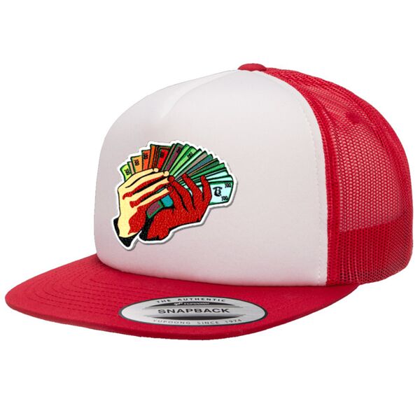 Flexfit Yupoong White Foam Trucker & Full Color Patch Bundle - Your Logo Thumbnail